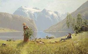 A summer day by the fjord by Hans Dahl