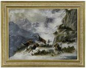 "lawinensturz". Fliehendegemsen Im Gebirge. 1892. "lawinensturz". Fliehendegemsen Im Gebirge. 1892.