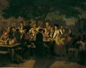 Ein Sommerabend Vor Dem Wirtshaus Zum Grunen Baum In Munchen.