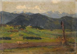Pflugender Bauer In Voralpenlandschaft by Peter Paul Muller