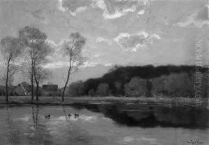 "enten Auf Einem Stillen Weiher". Sign. Ol Auf Lwd. 70 X 100,5 Cm "enten Auf Einem Stillen Weiher". Sign. Ol Auf Lwd. 70 X 100,5 Cm