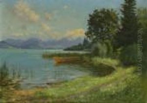 Kahn Am Seeufer. by Karl Muller-Baumgarten