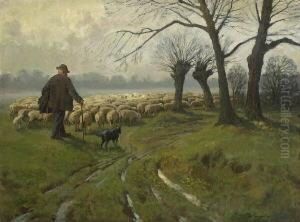 Schafer Mit Herde. by Karl Muller-Baumgarten