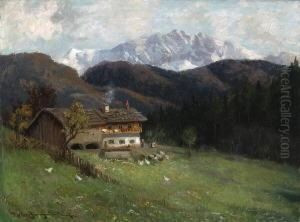 Bauernhaus In
 Gebirgslandschaft. by Karl Muller-Baumgarten