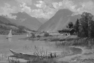 "blick In Das Tegernseer
 Tal". Sign. Und Bez. Munchen. Ol Auf Karton. 30,5 X 45 Cm.
 Rahmen by Karl Muller-Baumgarten