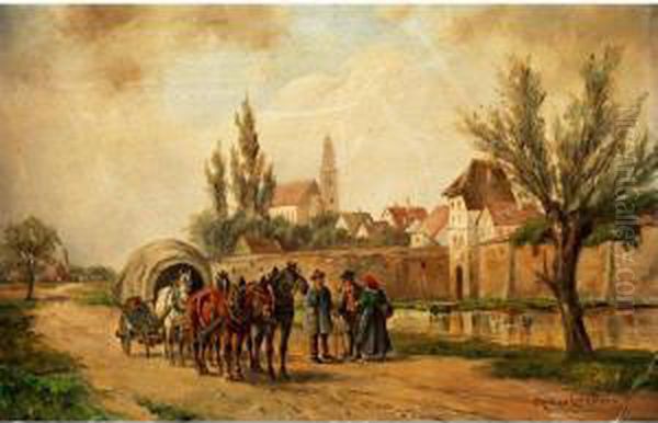 Planwagen Auf Dorfstrasse - view 1