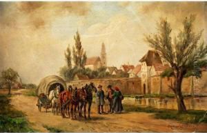 Planwagen Auf Dorfstrasse by Ludwig Muller-Cornelius