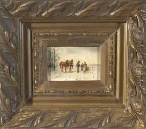 Plausch Auf Der Winterlichen
Strase Vor Munchen - Bauer Mit Zwei Pferden Und Zwei Bauerinnen Mit Kalb by Ludwig Muller-Cornelius