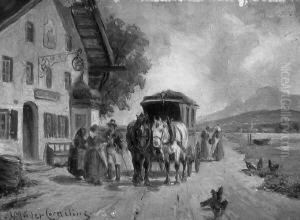 "halt Der Postkutsche
Vor Dem Wirtshaus". Sign. Ol Auf Holz. Min. Besch. 8,8 X 12 Cm.
Rahmen by Ludwig Muller-Cornelius