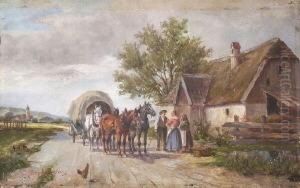 Pferdefuhrwerk Vor Dem
 Bauernhaus.