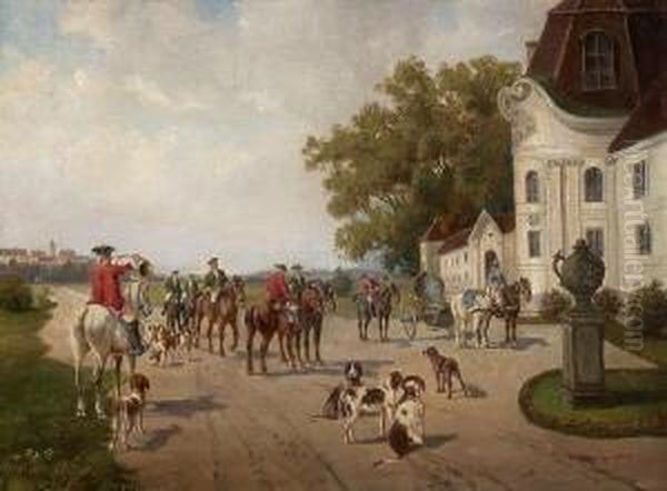 Jagdgesellschaft Mit Hunden Vor
Einem Rokoko-schlosschen. - view 1