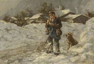 Rast Beim Schneeraumen. by Albert Muller-Lingke