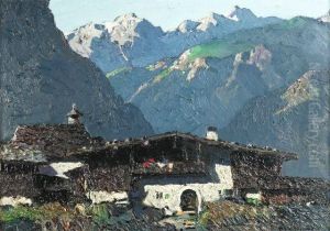 Bergbauernhof Vor Eindrucksvoller Gebirgskulisse by Oskar Mulley