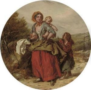 A Mother And Children On A Country Road; And Another Similar by William Mulready