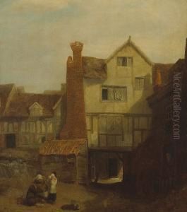 A View Of A Courtyard With Figures