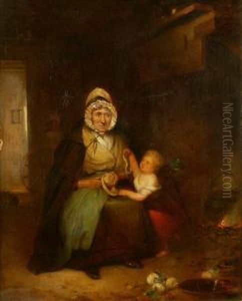 Cottage Interior, With Grandmother And Child - view 1