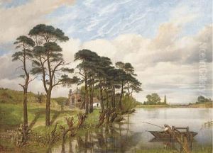A Fisherman In A Lake Landscape