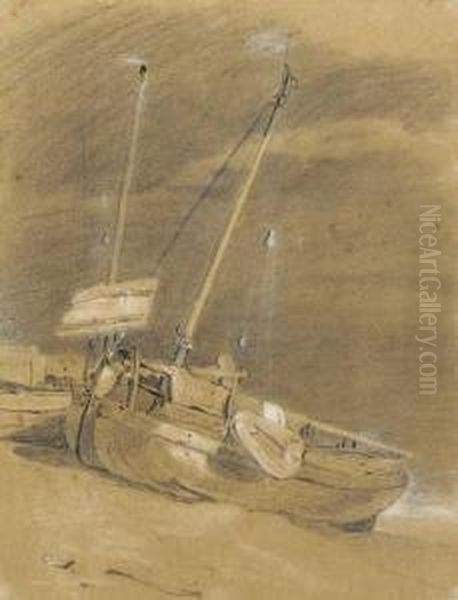 A Beached Fishing Vessel At Low Tide - view 1