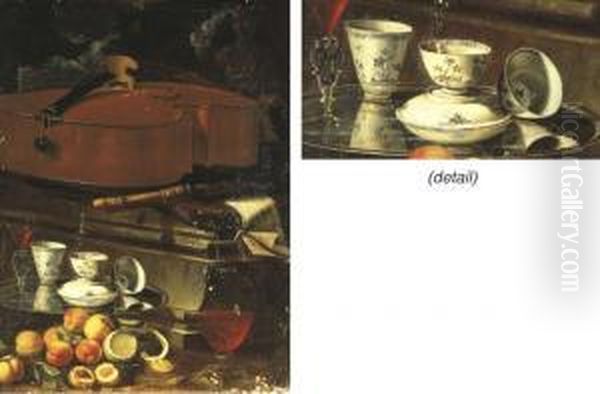 Porcelain Cups And A Facon De Venise Glass On A Salver - view 1