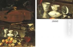 Porcelain Cups And A Facon De Venise Glass On A Salver