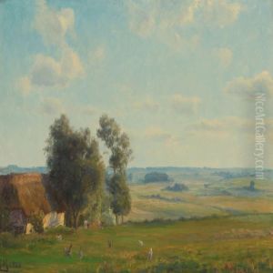 Landscape With Farmhouse And Animals by Emilie Mundt