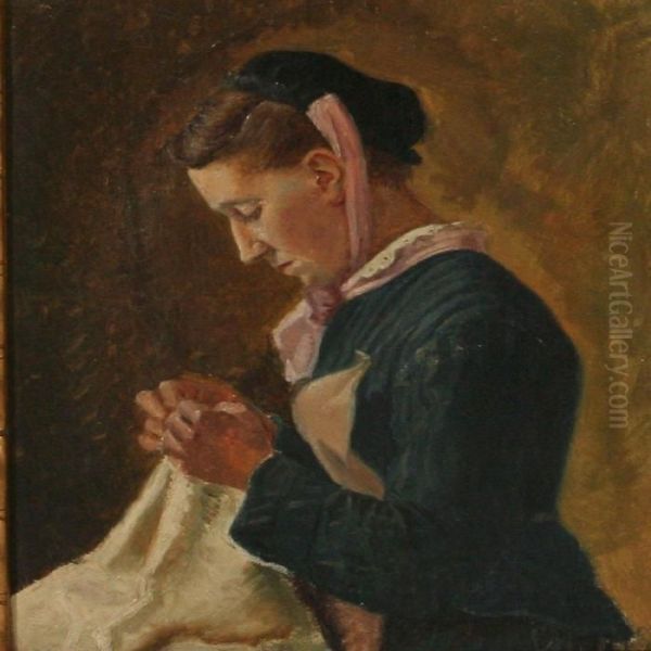 A Woman Sewing - view 1