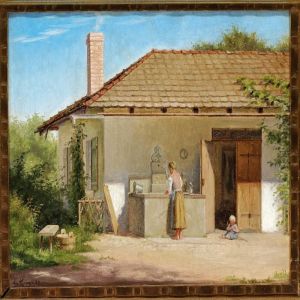 Mother And Child In Front Of A House Mother And Child In Front Of A House