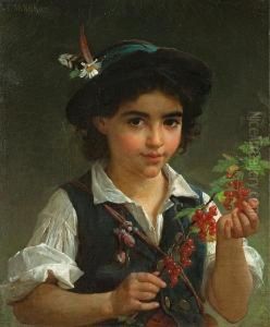 A Young Boy Holding A Branch Of Berries