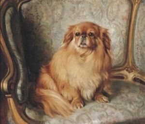 Pekingese Resplendent In Gilt Chair by John Bernard Munns