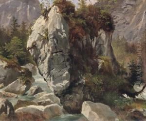 Felsstudie Aus Dem Echernthale Bei Hallstatt by Leopold Munsch