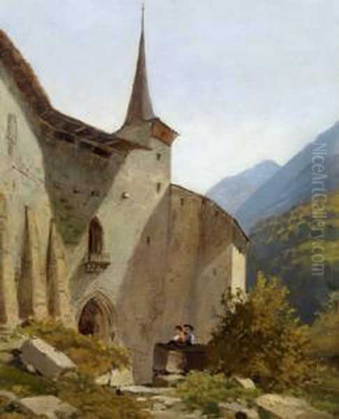 Motiv Einer Tiroler Burganlage Mit Figurlicher Staffage - view 1