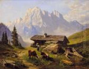 Hochgebirge Mit Almhutte