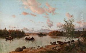 Riverbank At Sunset by Hjalmar (Magnus) Munsterhjelm