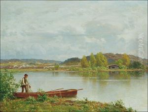 Fisherman By The Lake Shore by Hjalmar (Magnus) Munsterhjelm