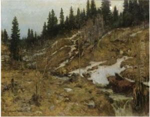 Snodekket Elvelandskap (snowy River Landscape) by Gerhard Munthe