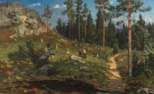 Mennesker I Skogslandskap by Gerhard Munthe