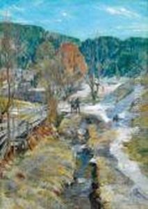 Landskap Med To Gutter Ved Bekk, Ulvin 1918 1918 by Gerhard Munthe