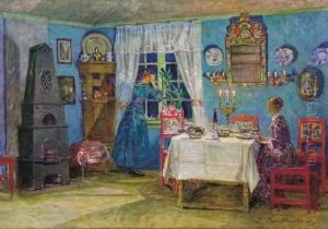 Kommer Han Ikke Snart? 1917. Fra Kunstnerens Hjem by Gerhard Munthe