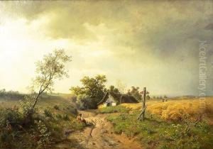 Tysk Landskap Med Figurer 1869 1869