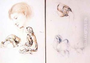 Six studies of female models two pages from one of the artists sketchbooks by Evelyn Pickering De Morgan