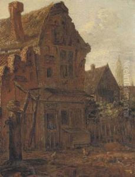 A Courtyard Scene With A Peasant At The Door Of A House - view 1