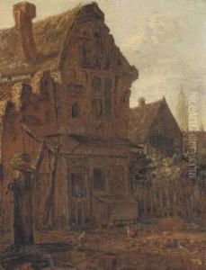 A Courtyard Scene With A Peasant At The Door Of A House by Emmanuel Murant