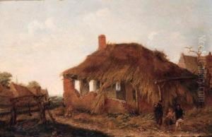 A Gypsy Woman With Travellers By A Ruined Barn In A Landscape by Emmanuel Murant
