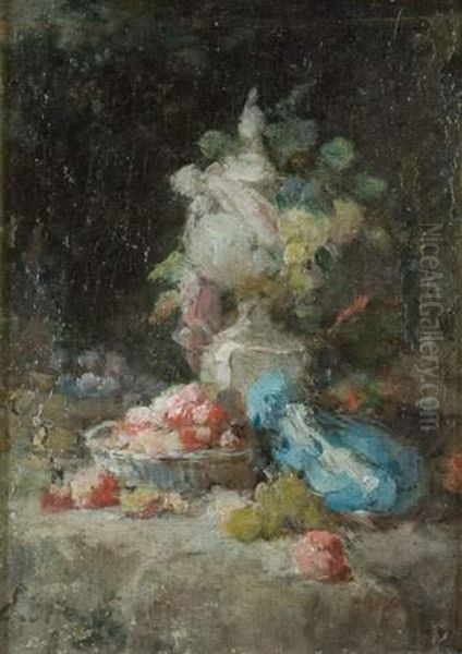 Corbeille De Fruits Et Vase Fleuri - view 1