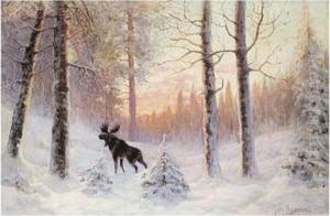Elk In The Forest by Wladimir Leonidovich Murawjoff