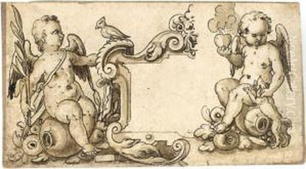Study Of Two Putti And A Part Of A Cartouche - view 1