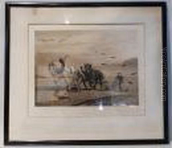 Engraving Three Horse Ploughing Team - view 1