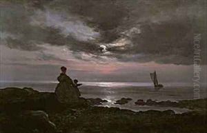 Mother and Child by the Sea by Johan Christian Clausen Dahl