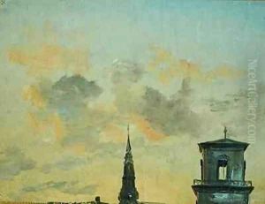 Two Towers in Copenhagen Against the Evening Sky by Johan Christian Clausen Dahl