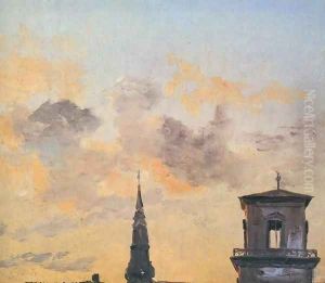 Two Belfries at Sunset, Copenhagen by Johan Christian Clausen Dahl